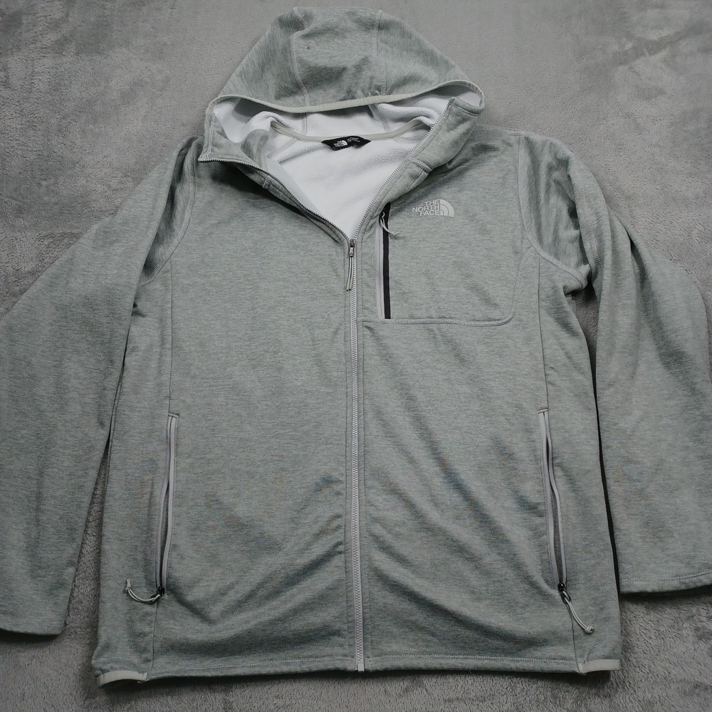 North Face Jacket Mens XL Gray Full Zip Fleece Pockets Outdoor Logo